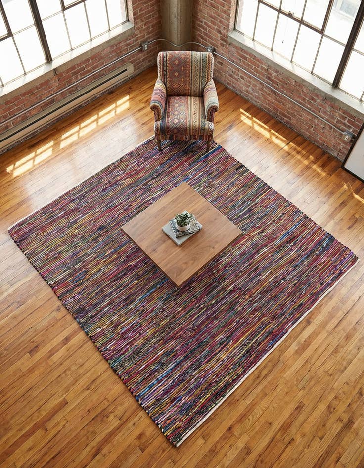 Detail image of 7' 10 x 7' 10  Hand Woven Chindi Cotton Square Rug