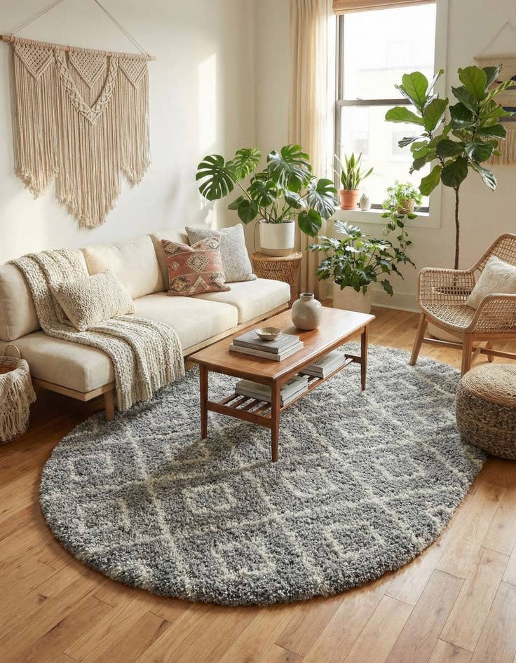 Detail image of 5' 3 x 8' Trellis Shag Oval Rug