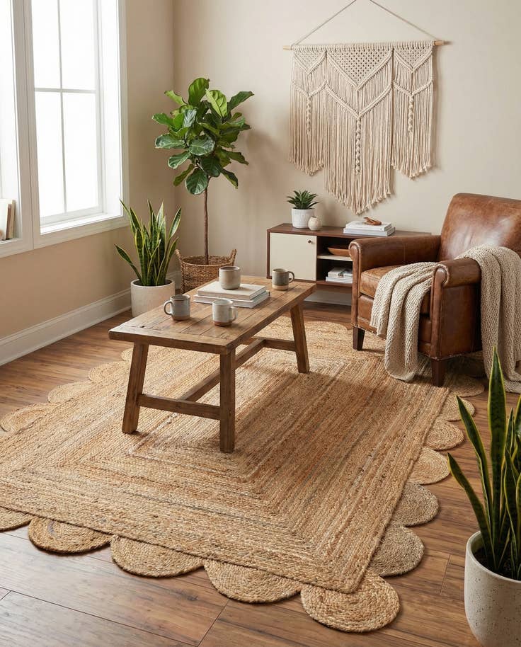 Detail image of 4' 1 x 6' 1 Hand Woven Scallop Braided Jute Rug