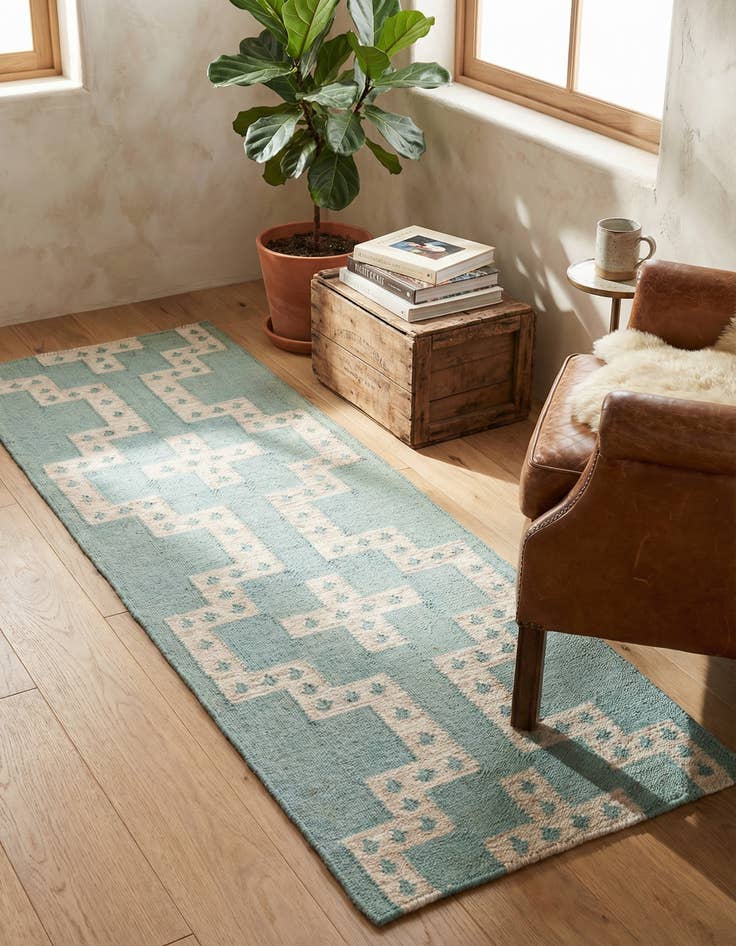 Detail image of  2' x 6' 1  Hand Woven Kilim Wool Runner Rug