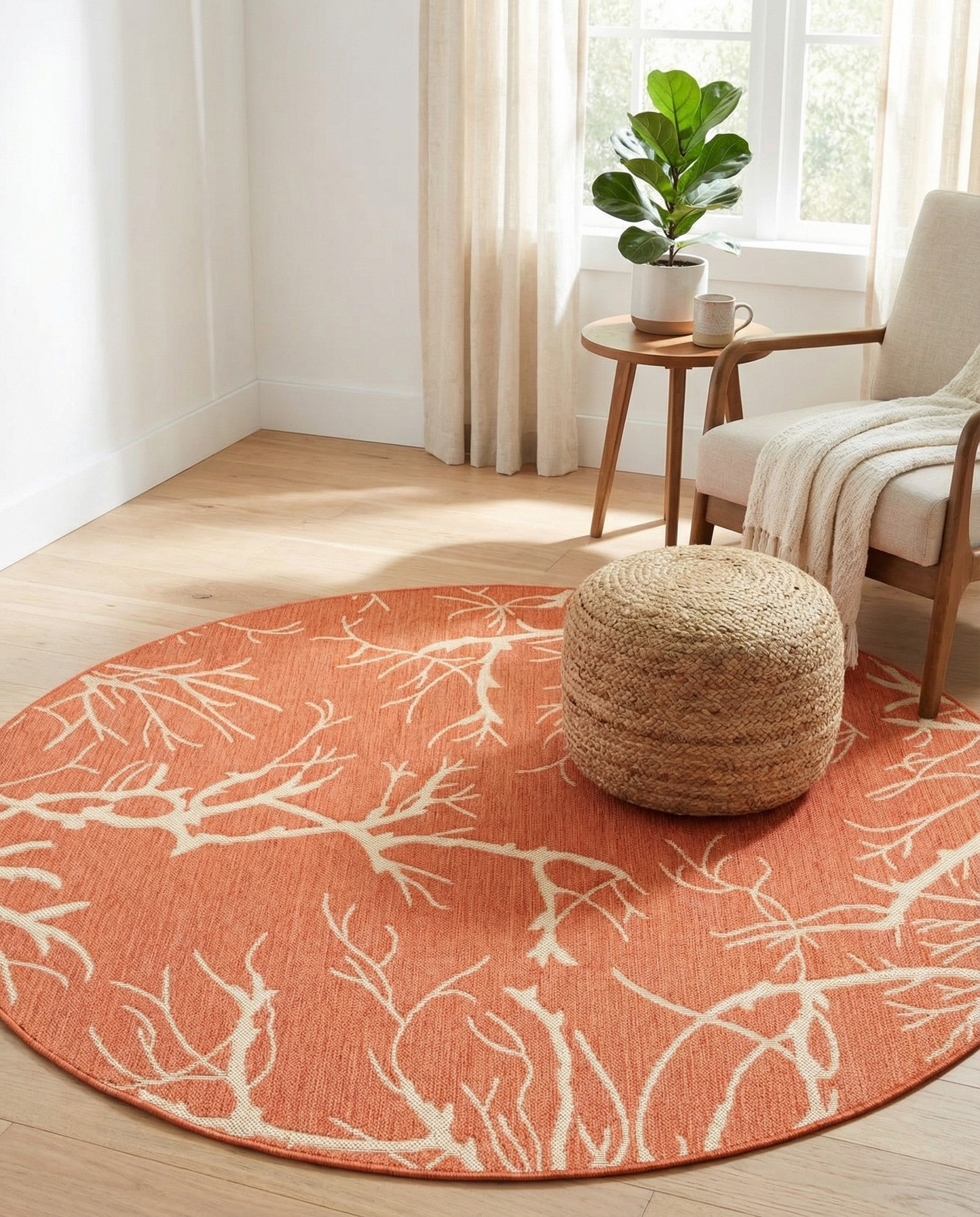 6' x 6' Easy-Clean Botanical Indoor / Outdoor Round Rug