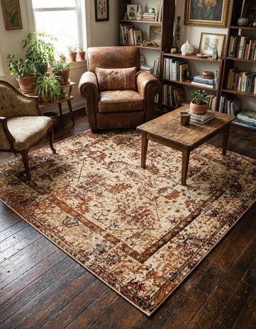 Beige Cream Saturn Square Rug