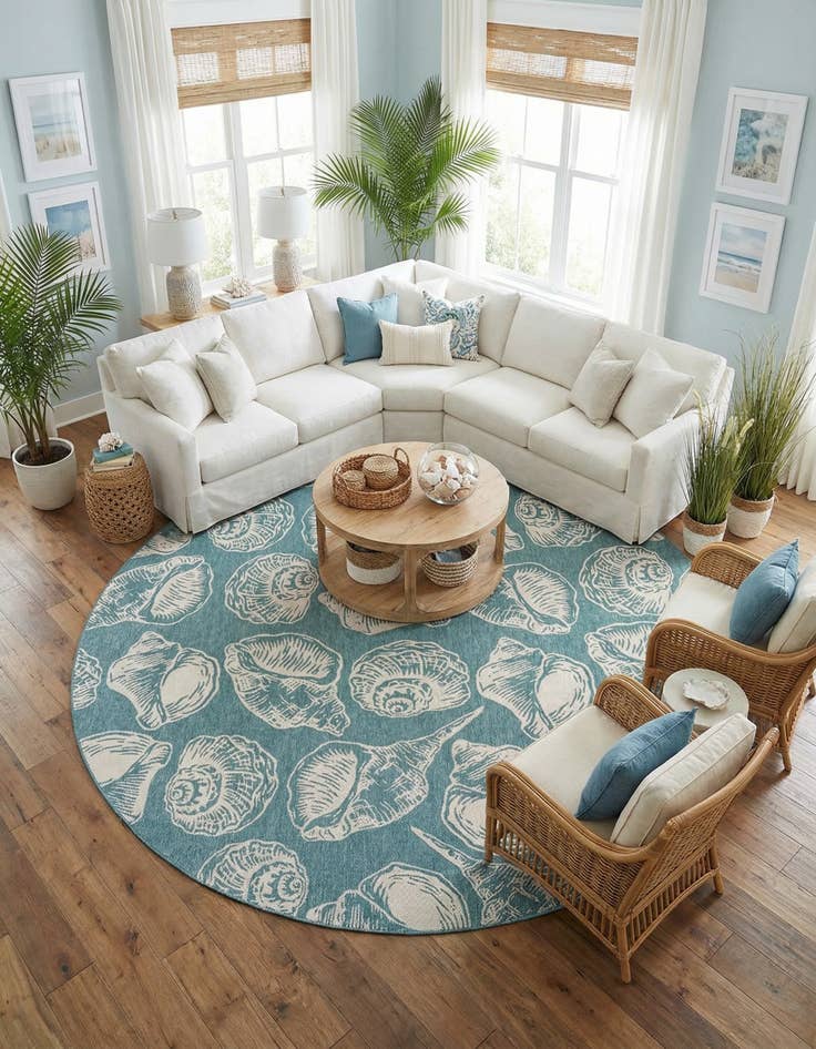 Detail image of 12' x 12'  Washable Coastal Indoor / Outdoor Round Rug