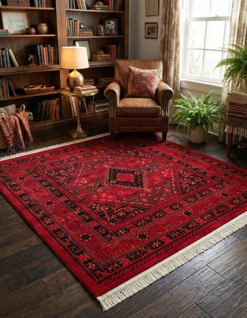 Red Bokhara Square Rug