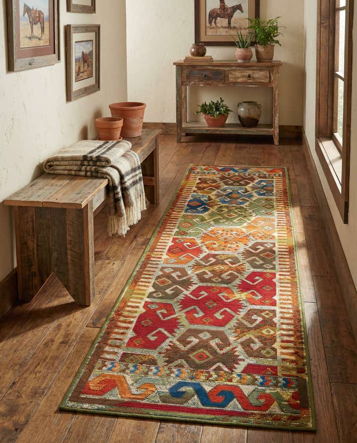 2' x 8' Easy-Clean Southwestern Indoor / Outdoor Runner Rug