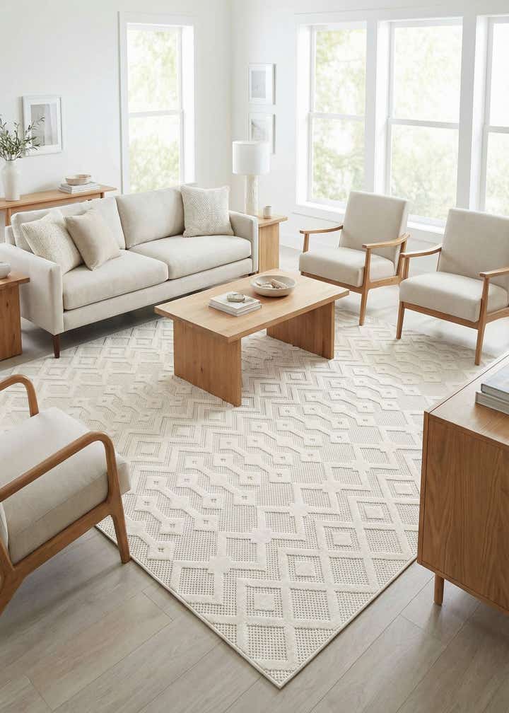 7' 10 x 7' 10 Easy-Clean Trellis Textured Indoor / Outdoor Square Rug