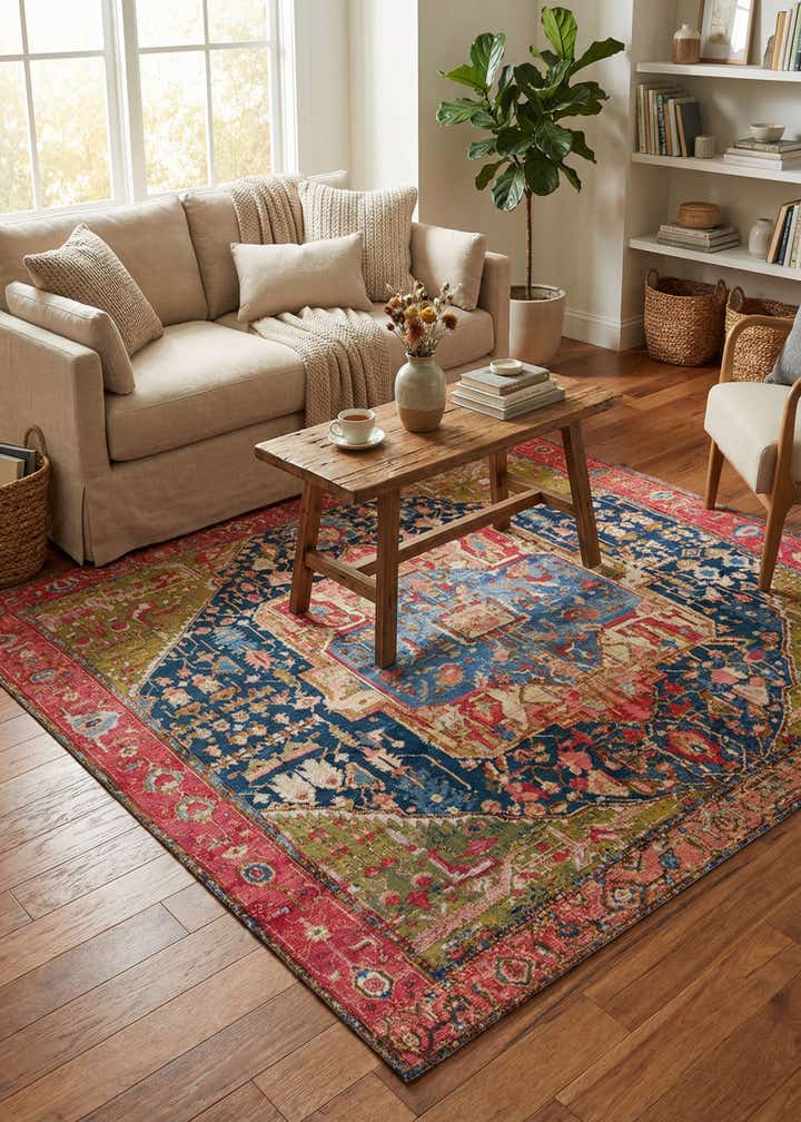 7' 10 x 7' 10 Easy-Clean Traditional Indoor / Outdoor Square Rug