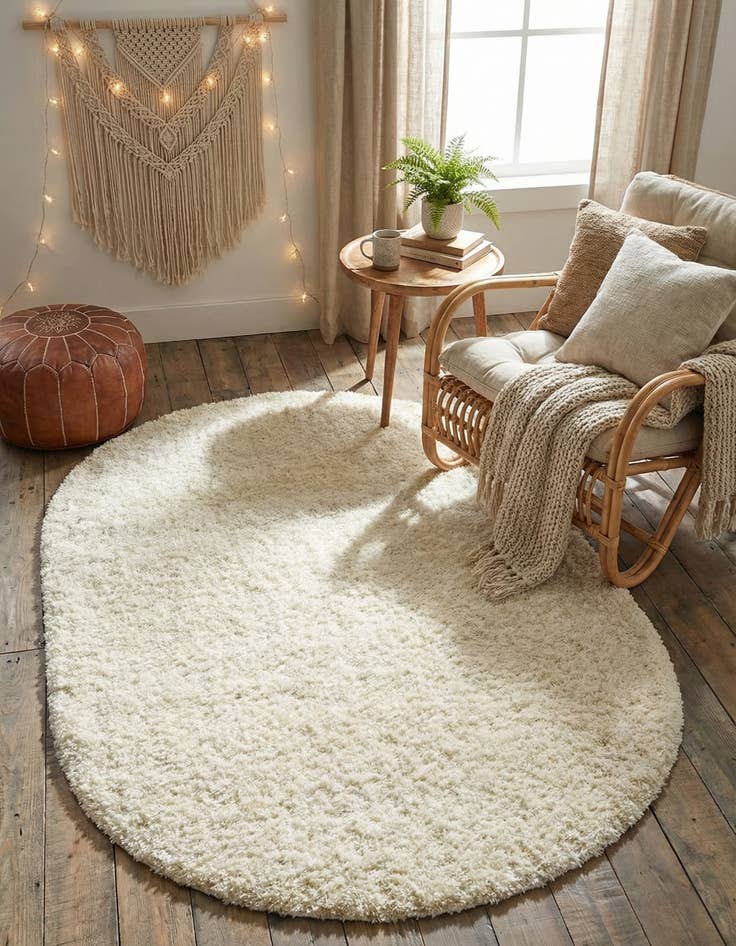 Detail image of 4' x 6' Solid Shag Oval Rug