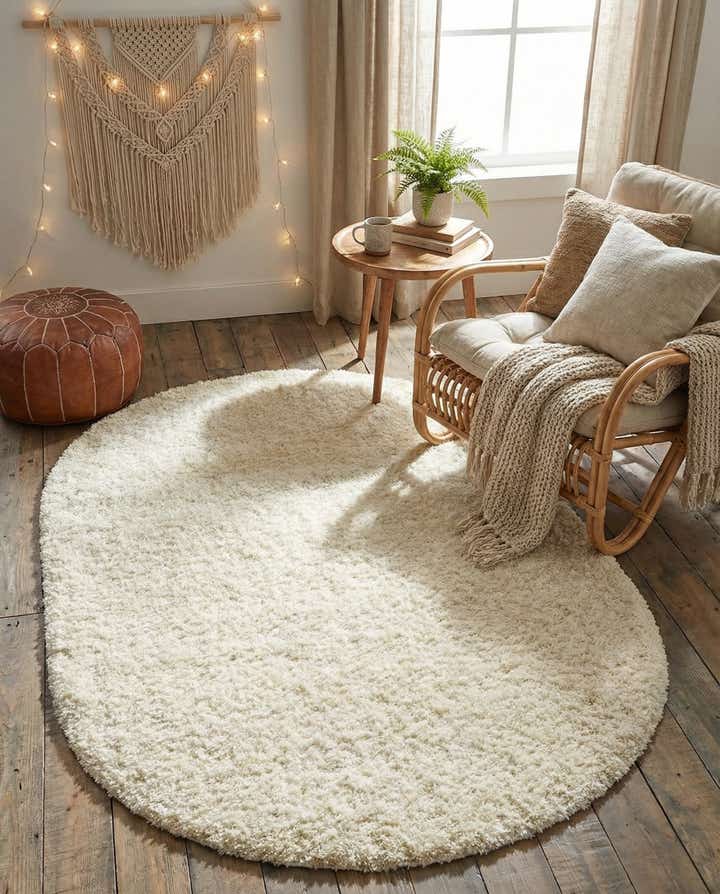 4' x 6' Solid Shag Oval Rug
