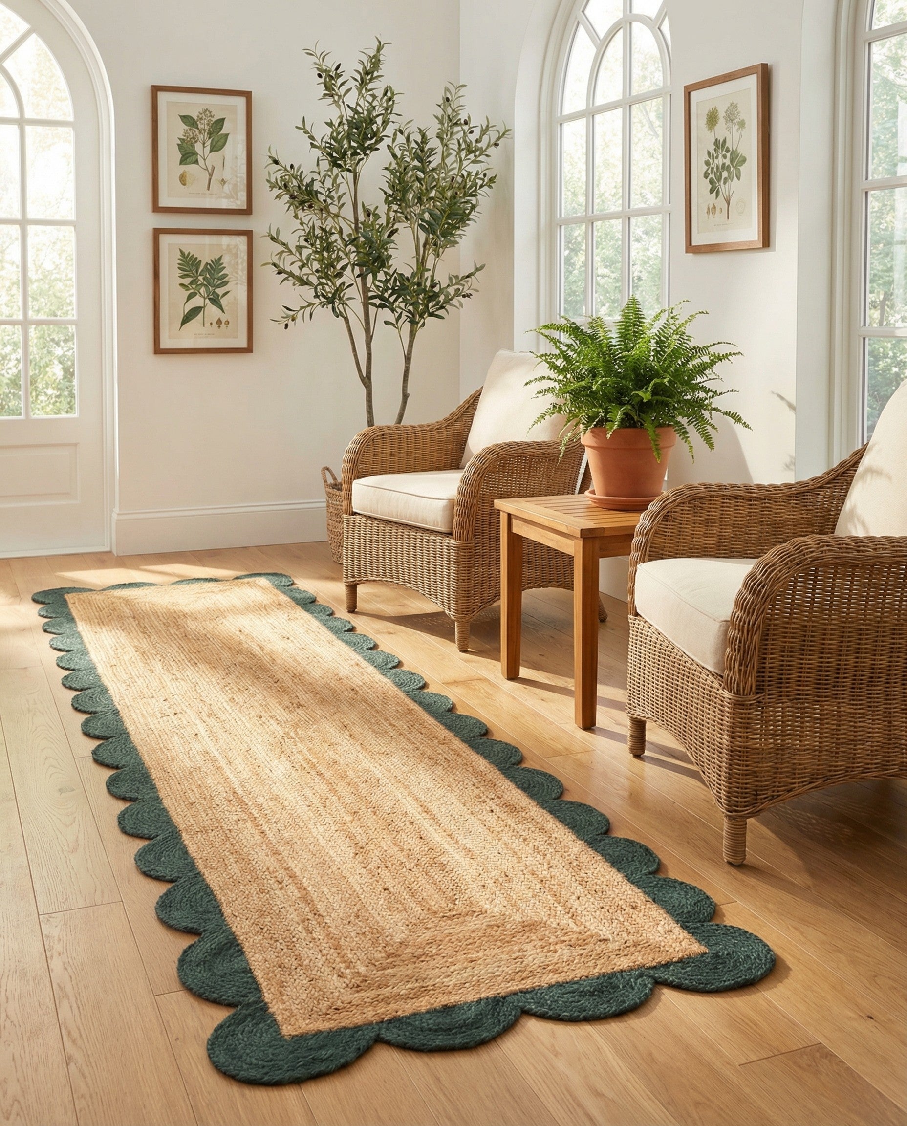2' 7 x 10' Handmade Scallop Braided Jute Runner Rug