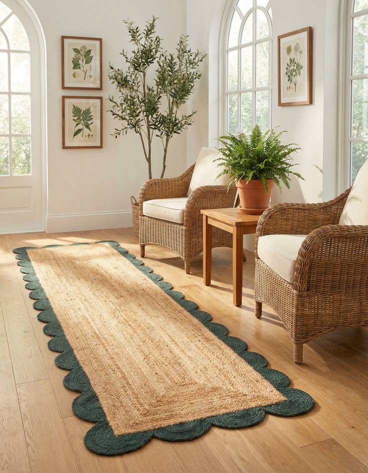 Detail image of 2' 7 x 10'  Hand Scallop Braided Jute Runner Rug