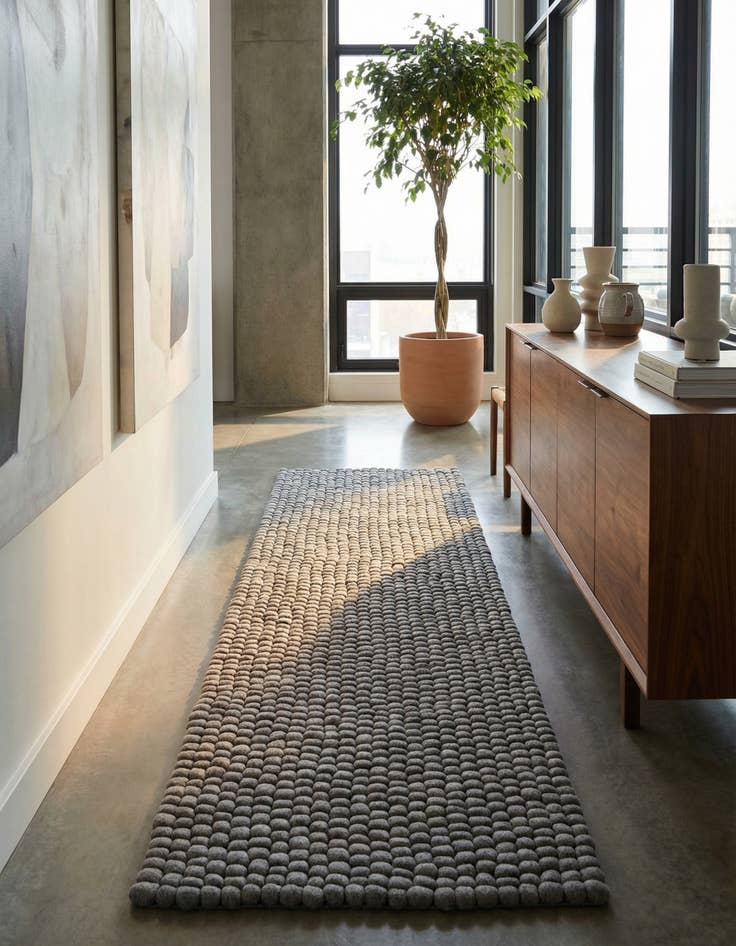 Detail image of 2' 7 x 9' 10  Hand Woven Felt Ball Wool Runner Rug