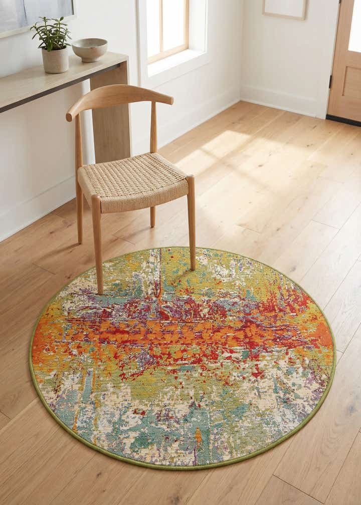 3' 3 x 3' 3 Easy-Clean Modern Indoor / Outdoor Round Rug
