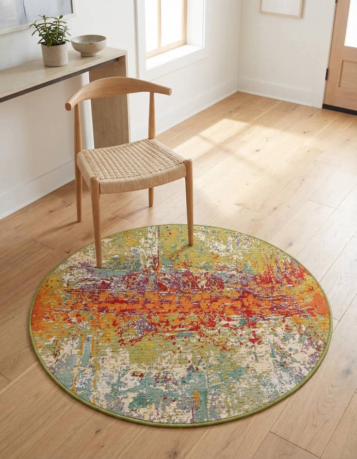 Detail image of 3' 3 x 3' 3 Washable Modern Indoor / Outdoor Round Rug