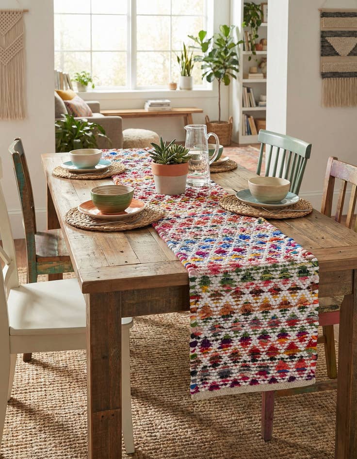 Detail image of 1' 2 x 6' 1 Hand Woven Braided Chindi Table Runner Rug