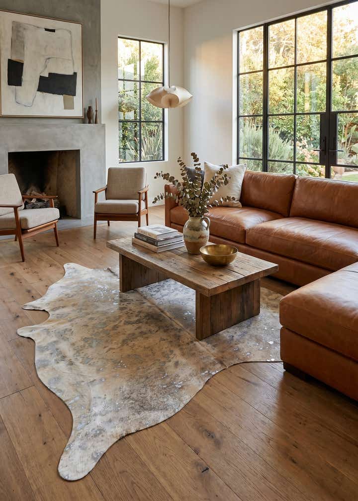 6' 5 x 6' 11 Cowhide Leather Square Rug
