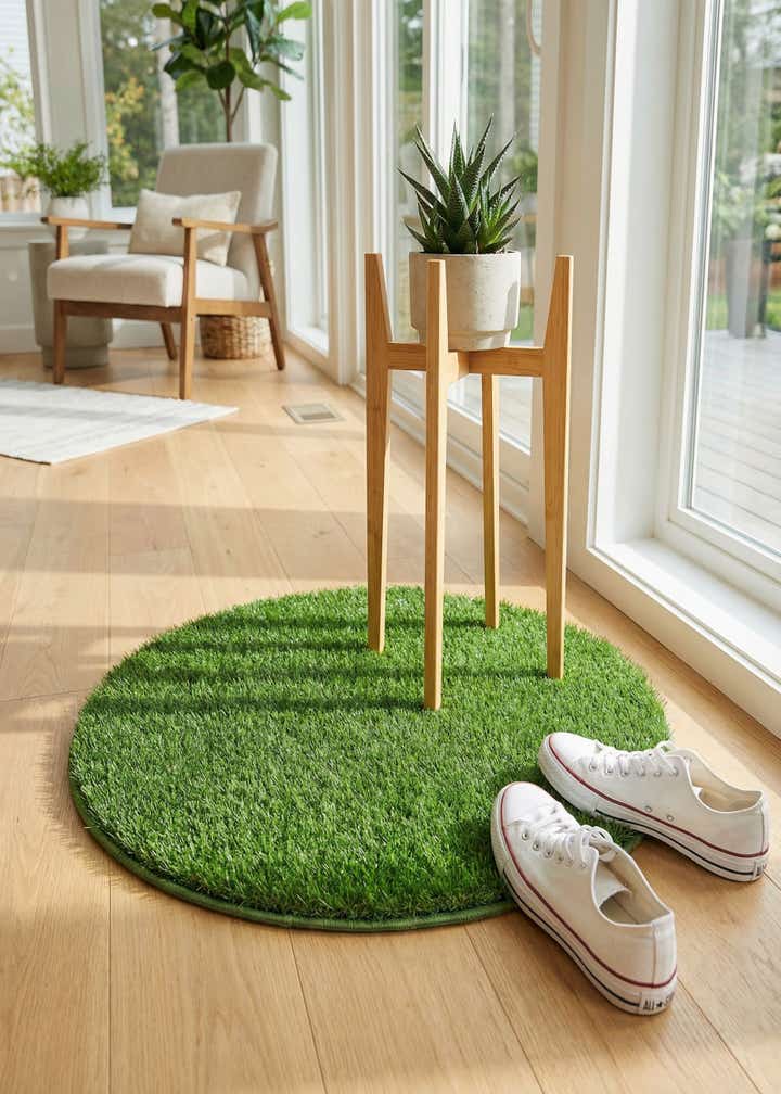 2' 2 x 2' 2 Easy-Clean Grass Indoor / Outdoor Round Rug