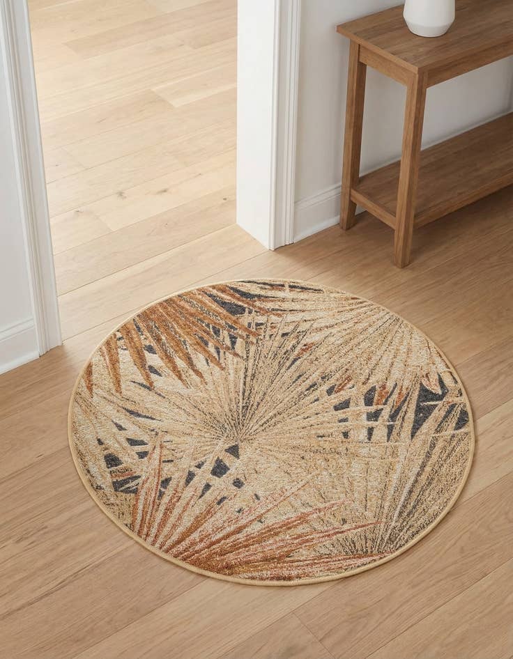 Detail image of 3' x 3' Easy-Clean Botanical Indoor / Outdoor Round Rug