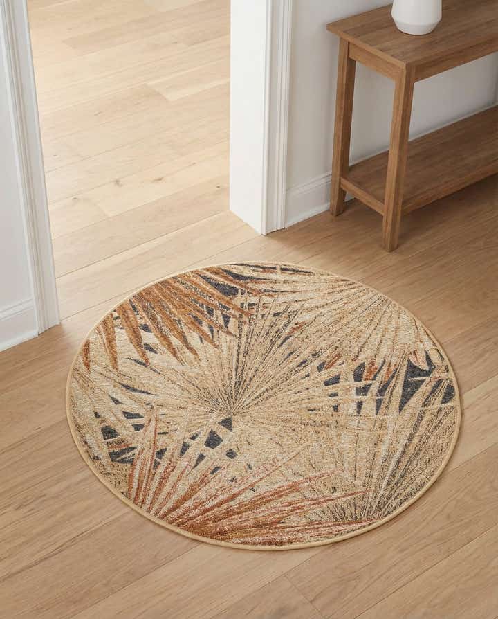 3' x 3' Easy-Clean Botanical Indoor / Outdoor Round Rug