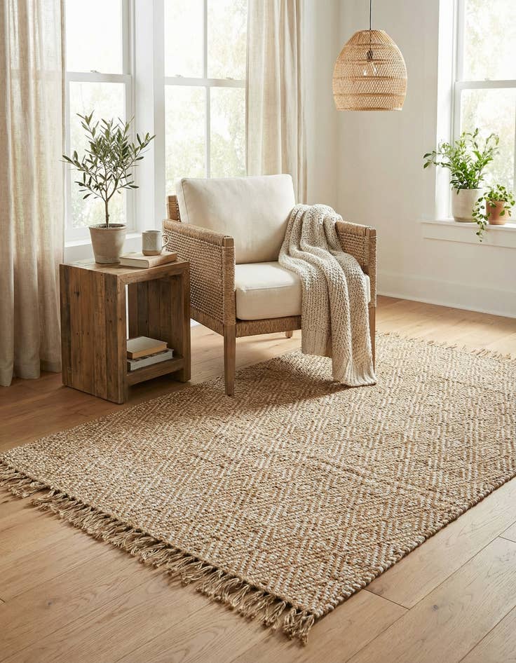 Detail image of 5' 1 x 8' Hand Woven Braided Jute Rug