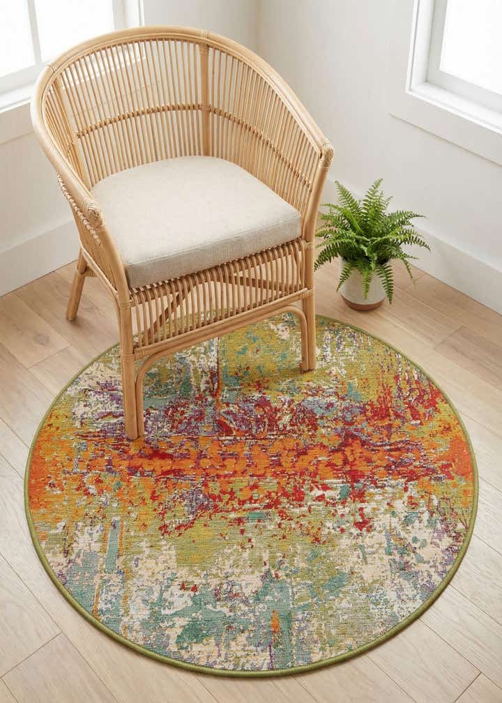 3' 3 x 3' 3 Easy-Clean Modern Indoor / Outdoor Round Rug