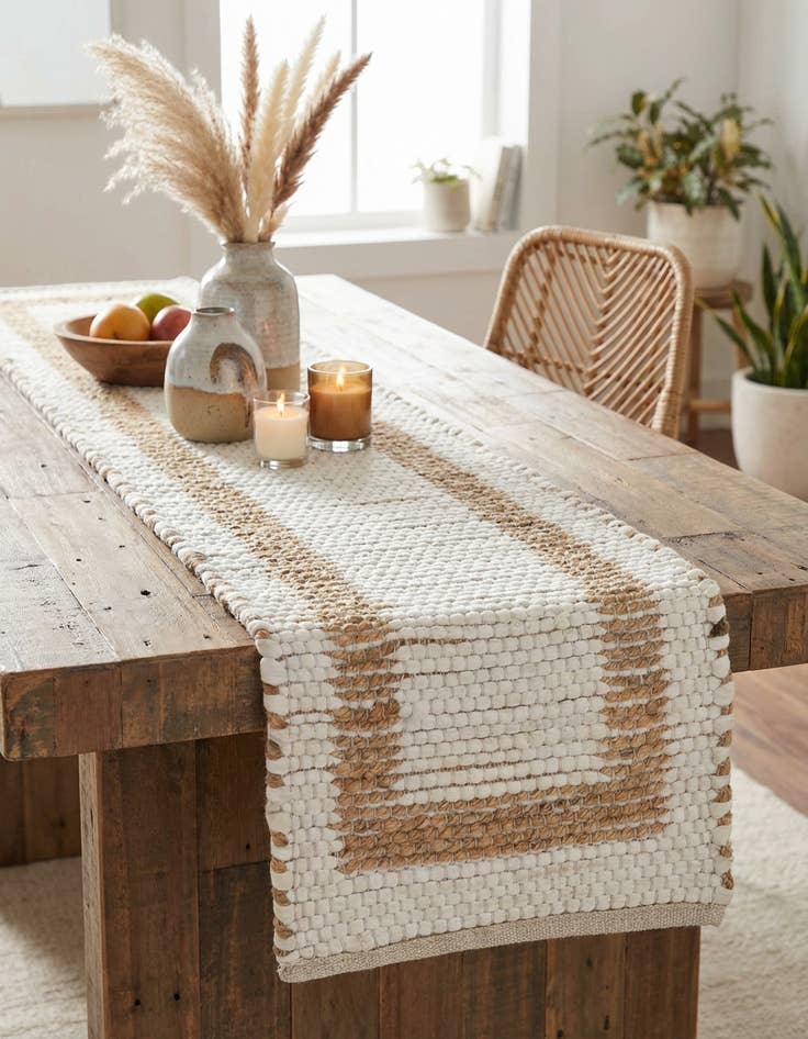 Detail image of 1' 2 x 6' 1  Hand Woven Chindi Jute Table Runner Rug