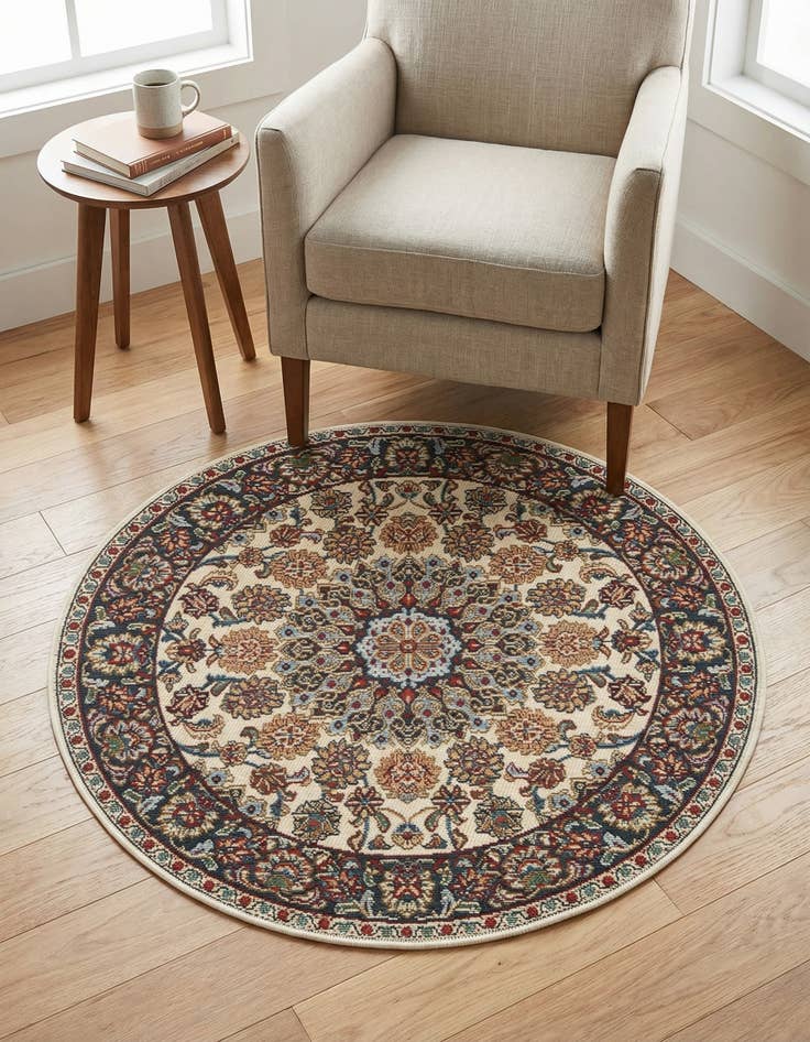 Detail image of 3' 3 x 3' 3 Washable Traditional Indoor / Outdoor Round Rug
