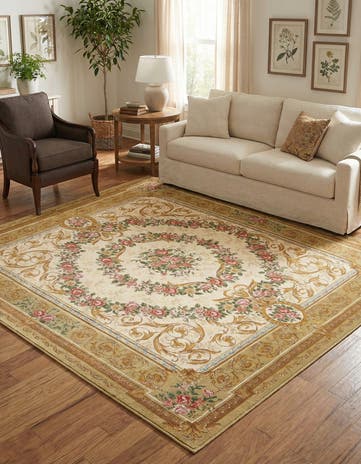 7' 10 x 7' 10 Easy-Clean Traditional Indoor / Outdoor Square Rug