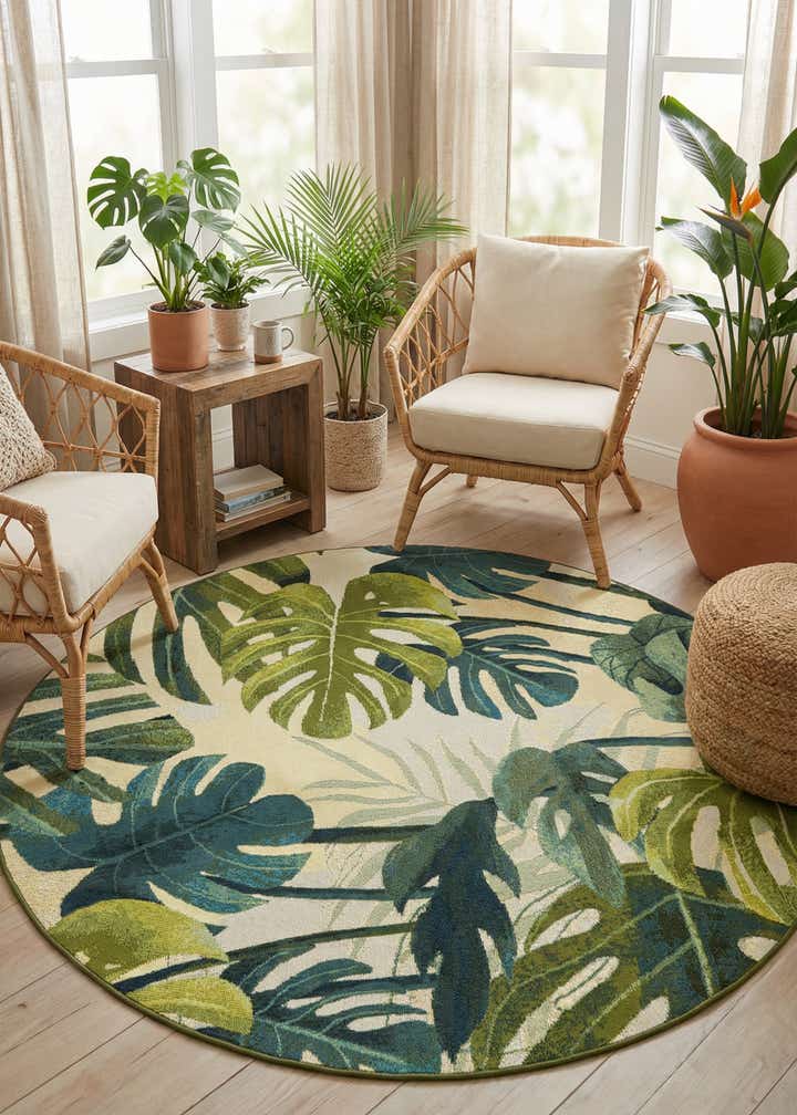 6' x 6' Easy-Clean Botanical Indoor / Outdoor Round Rug