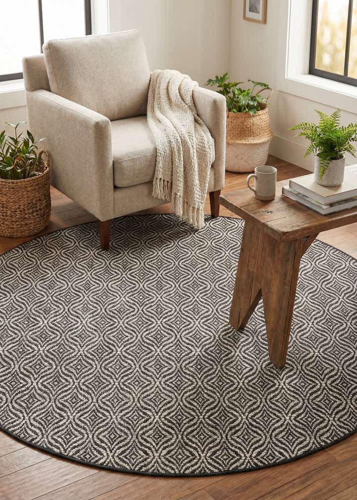 6' x 6' Easy-Clean Trellis Indoor / Outdoor Round Rug