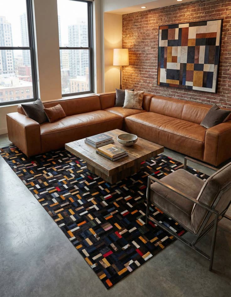 Detail image of 5' 1 x 8' Cowhide - Patchwork Rug