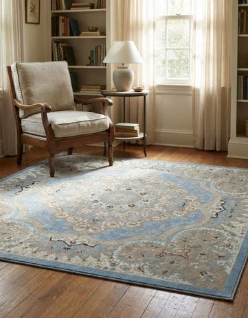 Light Blue Kamala Washable Square Rug