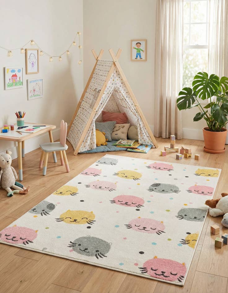 Detail image of 4' x 6' Cats Whimsy Kids Rug