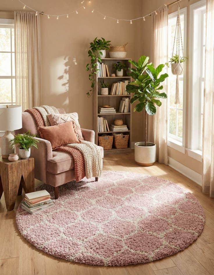 Detail image of  6' x 6' Lattice Shag Round Rug