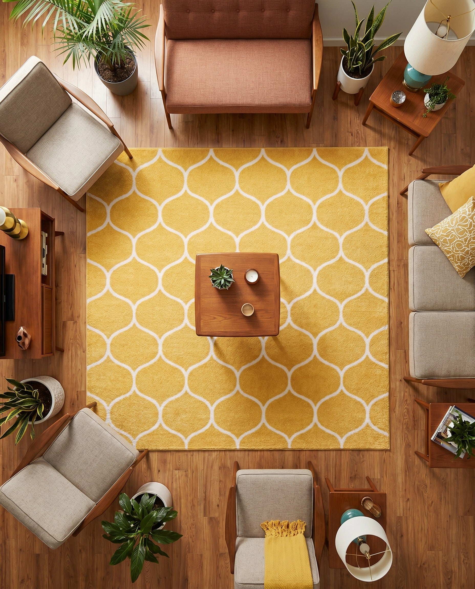 Yellow Trellis Frieze Square Rug