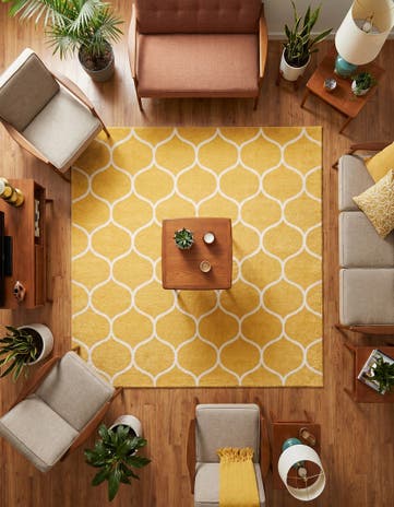 Yellow Trellis Frieze Square Rug