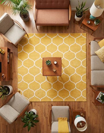Yellow Trellis Frieze Square Rug