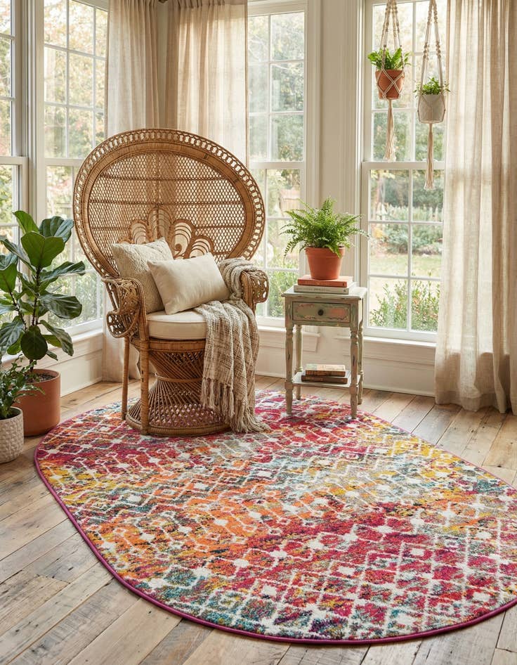 Detail image of  4' x 6' Moroccan Trellis Oval Rug