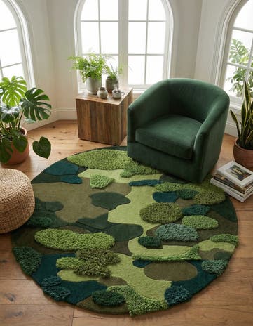 Green Moss Garden Round Rug