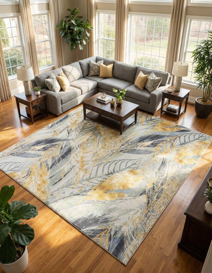 Detail image of 10' x 10' Washable Botanical Indoor / Outdoor Square Rug