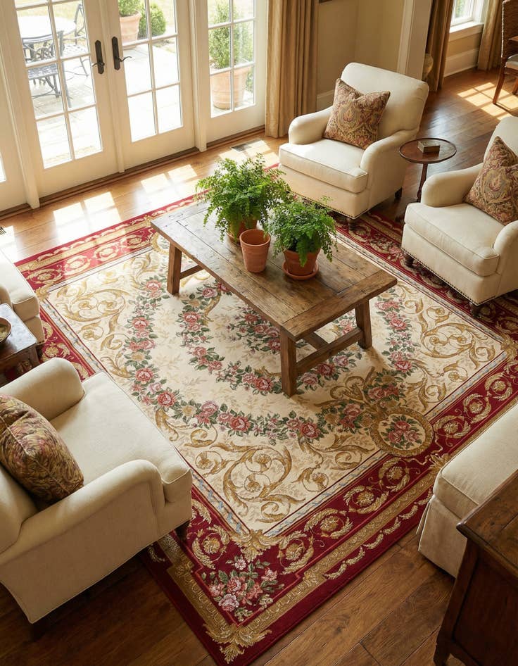 Detail image of 7' 10 x 7' 10  Washable Traditional Indoor / Outdoor Square Rug