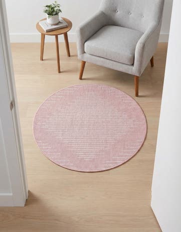 Pink Easy-Clean Modern Indoor / Outdoor Round Rug