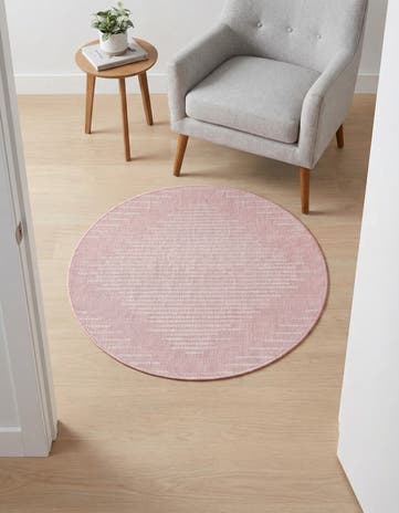 Pink Easy-Clean Modern Indoor / Outdoor Round Rug