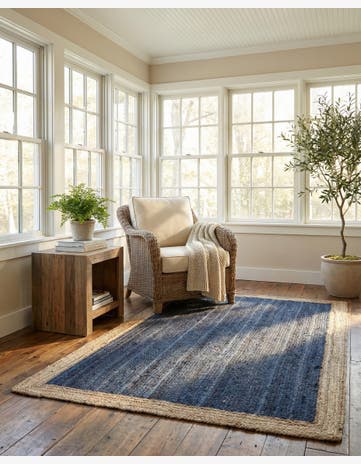 Navy Blue Handmade Braided Jute Rug