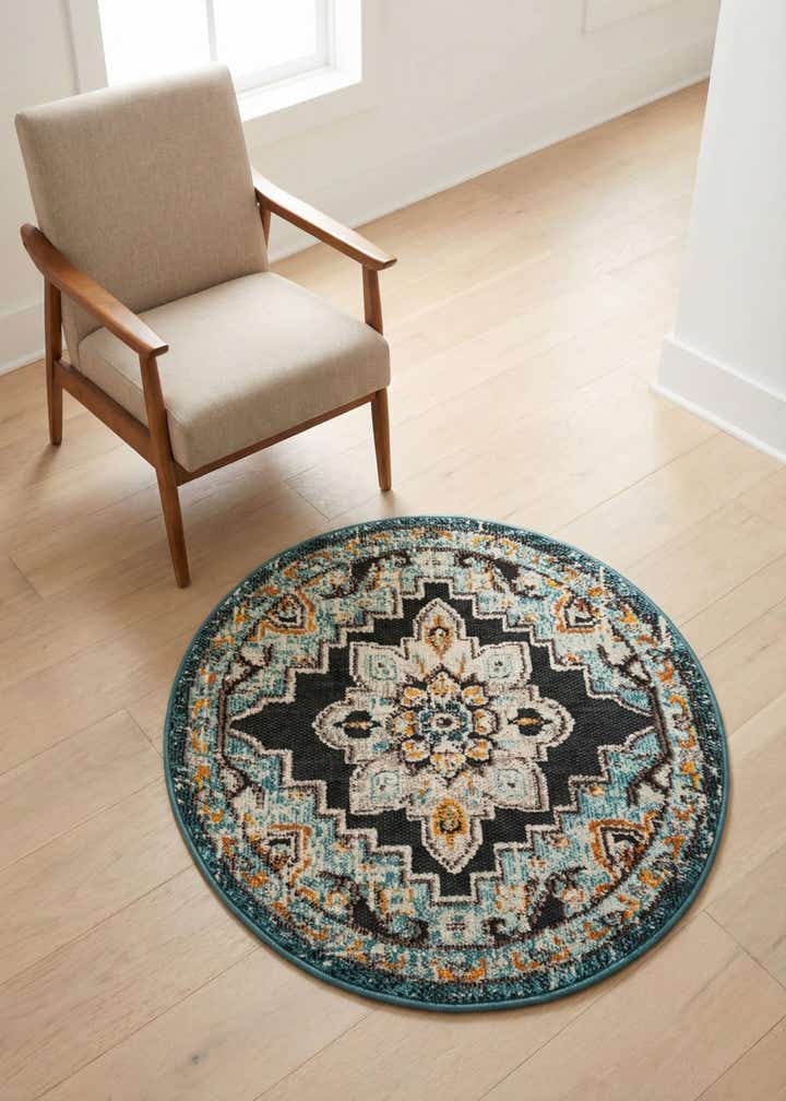 3' x 3' Easy-Clean Casablanca Indoor / Outdoor Round Rug