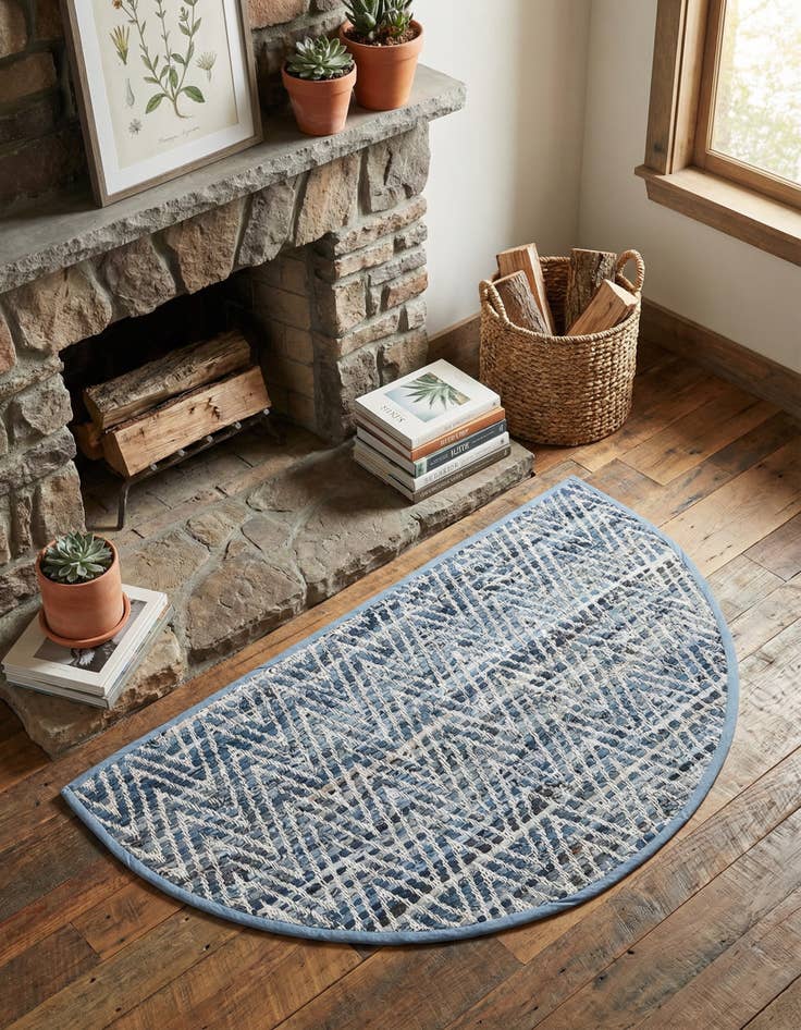 Detail image of 2' 2 x 3' 7  Hand Woven Chindi Chevron Hearth Rug