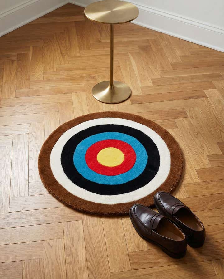 2' x 2' Hand Knotted WM Brown Target Round Rug