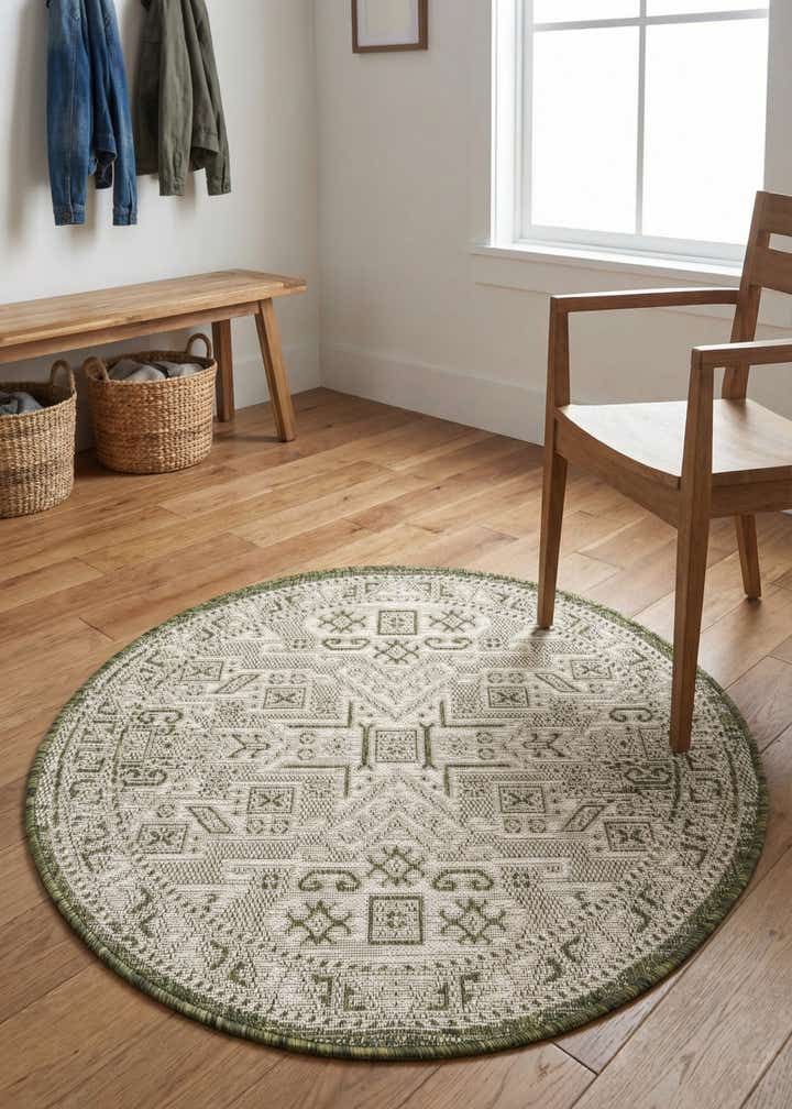 3' x 3' Easy-Clean Aztec Indoor / Outdoor Round Rug