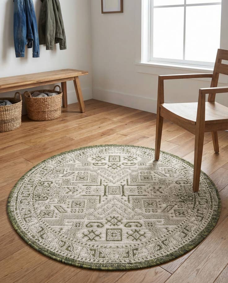 Detail image of 3' x 3' Easy-Clean Aztec Indoor / Outdoor Round Rug