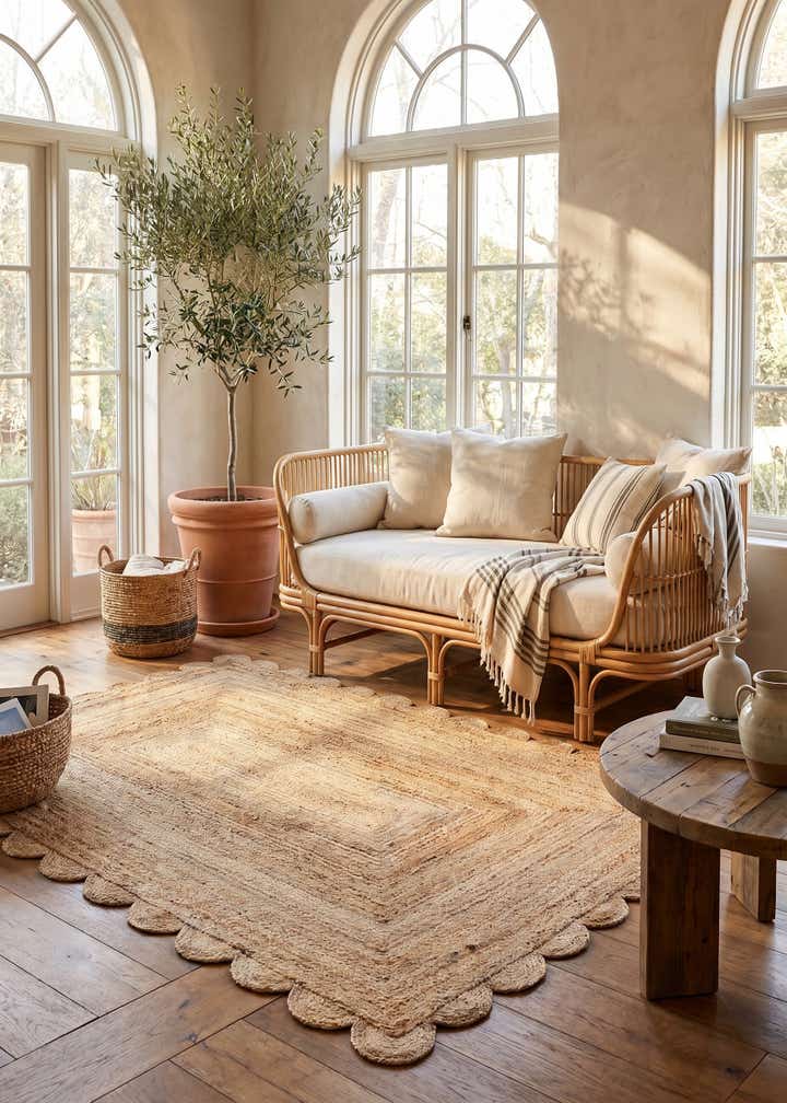 6' x 9' Hand Woven Scallop Braided Jute Rug